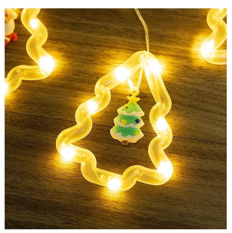 Christmas Decorations LED Curtain String Lights Cute Xmas Tree Santa Claus Pendants Lamp for Home Garden Party New Year Decor