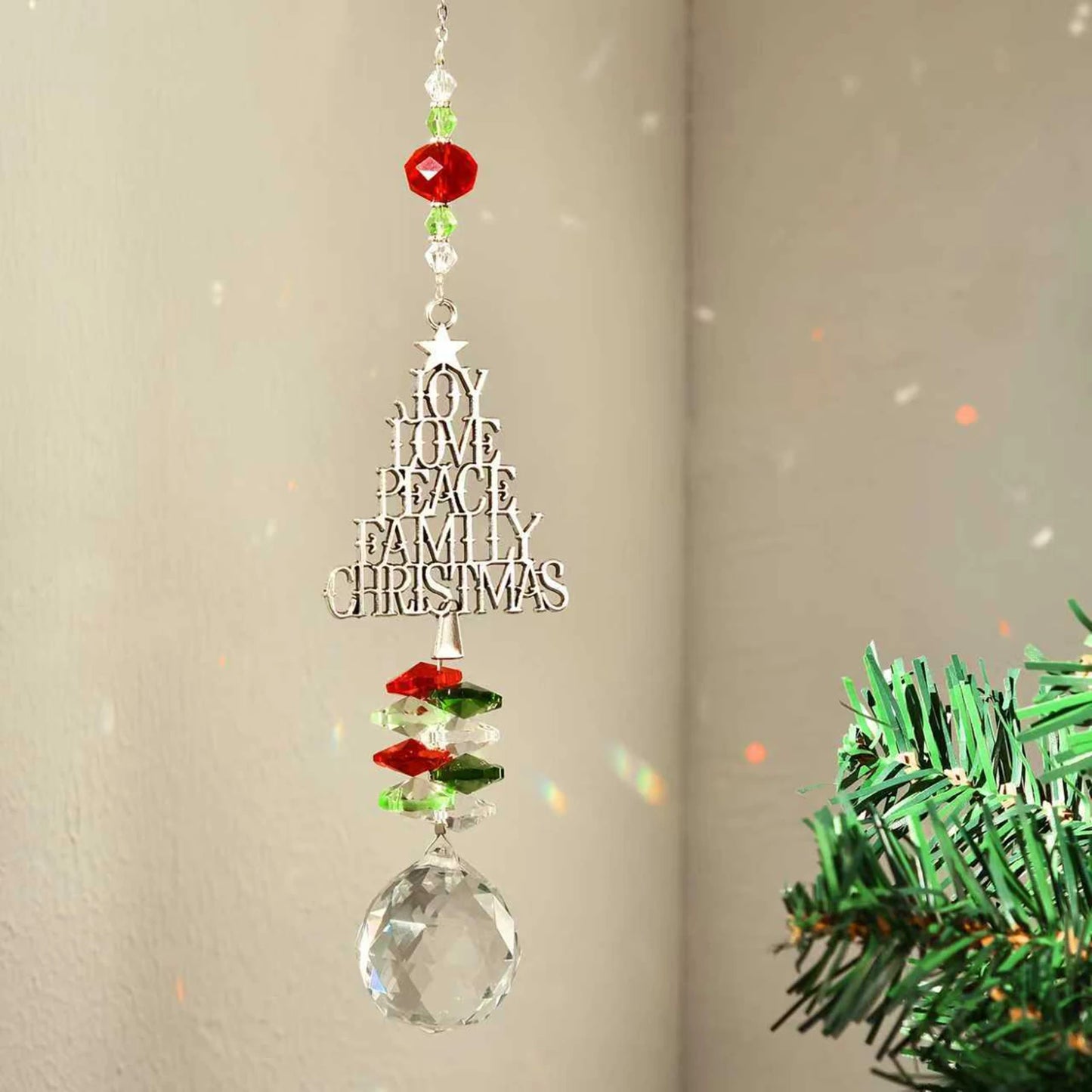 Christmas Tree Hanging Ornament Metal Christmas Pendant for Living Room Home DIY Decorations Crystal Catcher Drop Ornaments