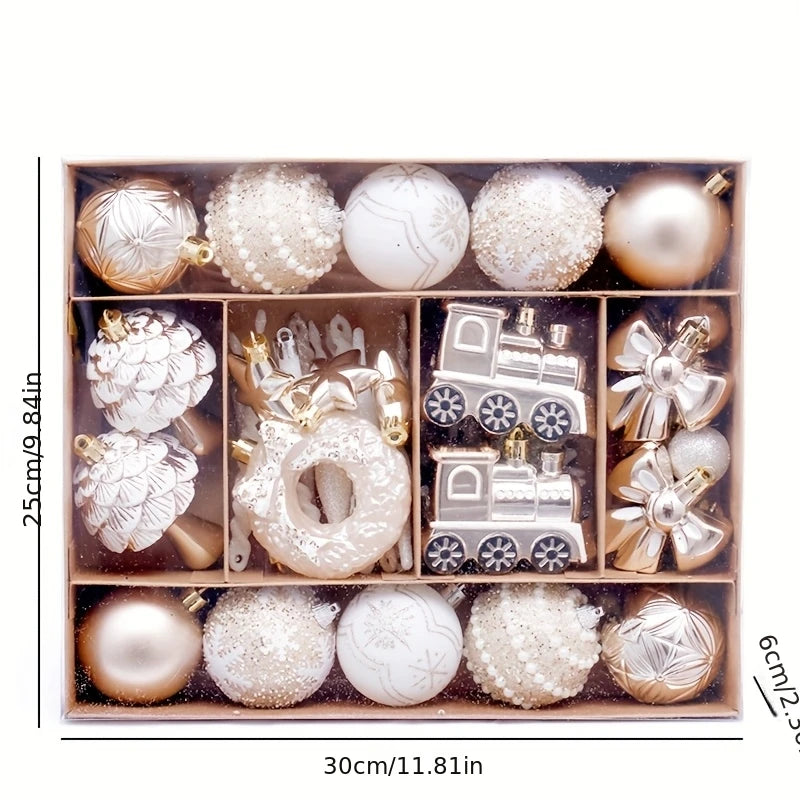 45pcs Christmas Ornaments Set: Red & White Snowman, Santa Hats & Bells.Perfect Plastic Hanging Decor for Holiday Parties & Tree!