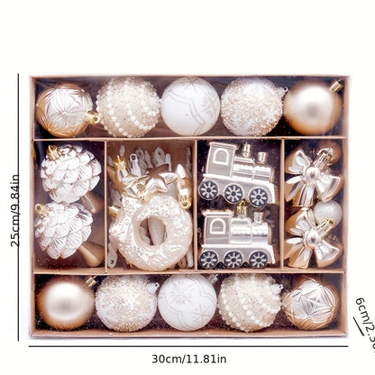 45pcs Christmas Ornaments Set: Red & White Snowman, Santa Hats & Bells.Perfect Plastic Hanging Decor for Holiday Parties & Tree!