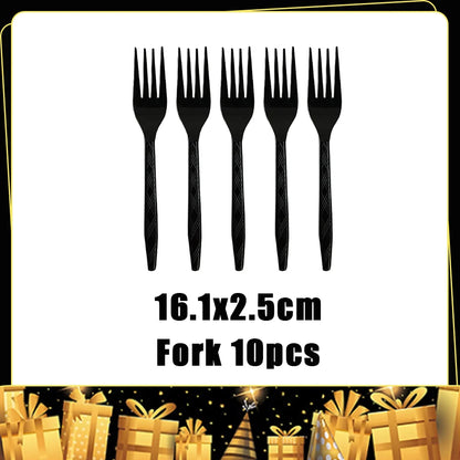 2026  Happy New Year Eve Party Decorations Black And Gold Disposable Tableware 2026 Number Balloons Family Gathering Backdrop