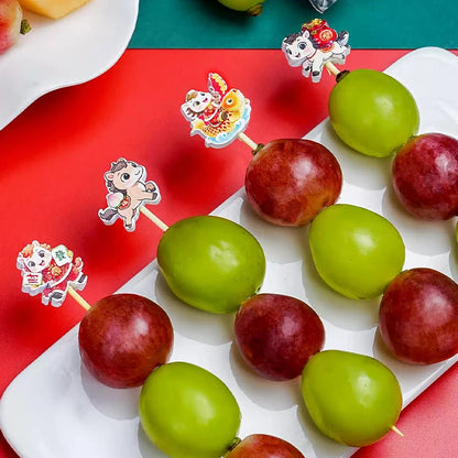 Christmas And New Year Disposable Fruit Sticks Fruit Forks Creative Art Toothpicks (100 Sticks Per Pack)