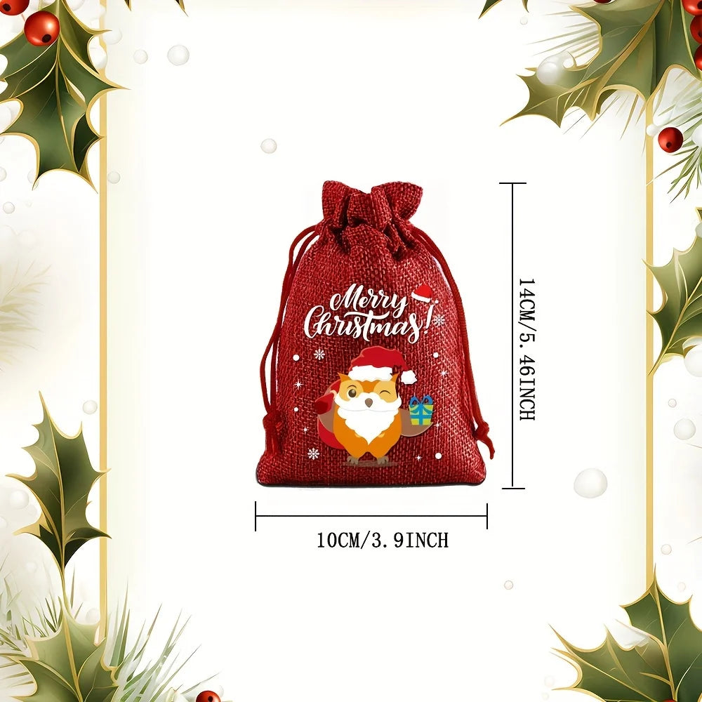 12 Christmas Burlap Cloth Bags Fabric Bags Biscuit Candy Bags Party Packaging Storage Bags Suitable For Gift Festivals 2025 New