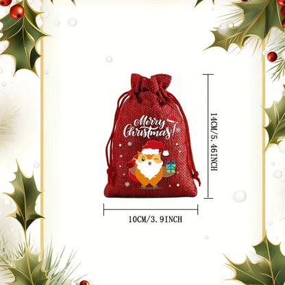 12 Christmas Burlap Cloth Bags Fabric Bags Biscuit Candy Bags Party Packaging Storage Bags Suitable For Gift Festivals 2025 New