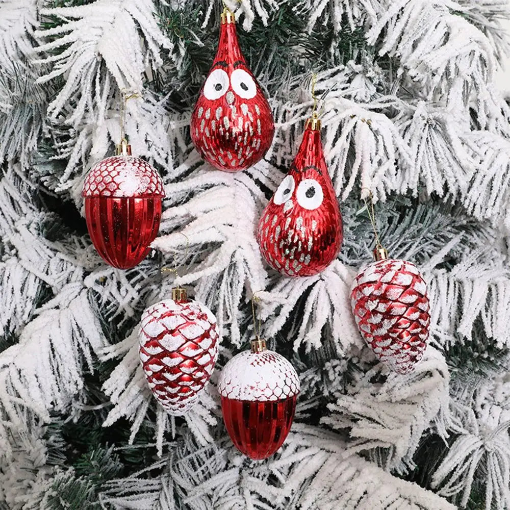 Red Christmas Hanging Decoration Electroplated Pinecone Acorn Owl Xmas Ornament Ball Festival Shopwindow Christmas Tree Ornament