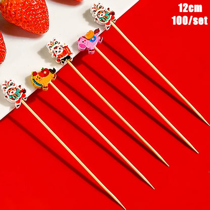 Christmas And New Year Disposable Fruit Sticks Fruit Forks Creative Art Toothpicks (100 Sticks Per Pack)