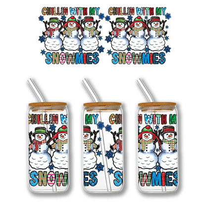 Christmas Design 3D UV DTF Wraps Stickers Cute Wraps .For 16 OZ Glass Libbey Selfadhesive Washable DIY Custom Cups Wrap Stickers