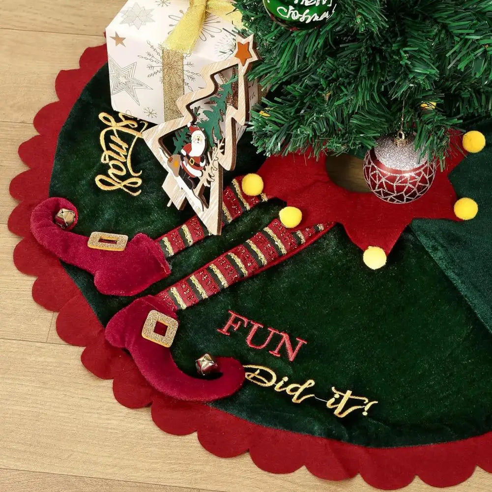 Christmas Tree Skirt with Elf Legs Festive Red Green Decorative Wrap Xmas Tree Skirt Holiday Base Cover Home Decoration