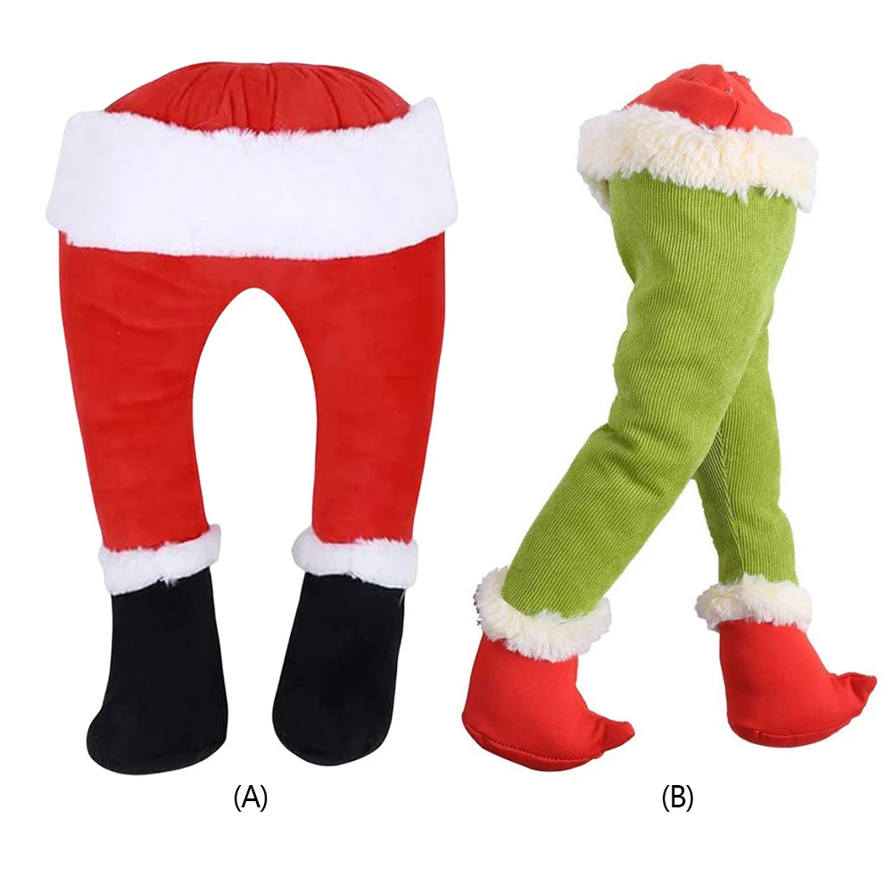 Christmas Santa/Elf Leg Plush Xmas Tree Decoration Props Santa Claus Green Artificial Leg Children's Toy Christmas Home Decor