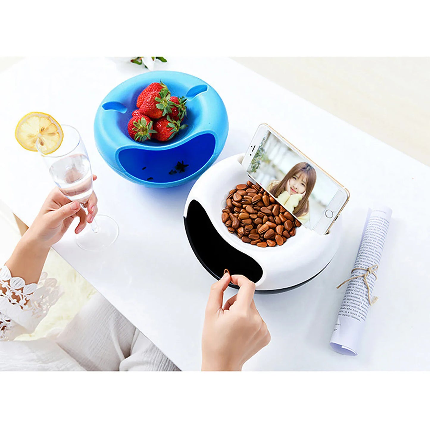 Snacks Bowl Creative Bowl Double Layer Dry Fruit Containers Snack Storage Box Sunflower Seed Nut Bowl With Shell Storage