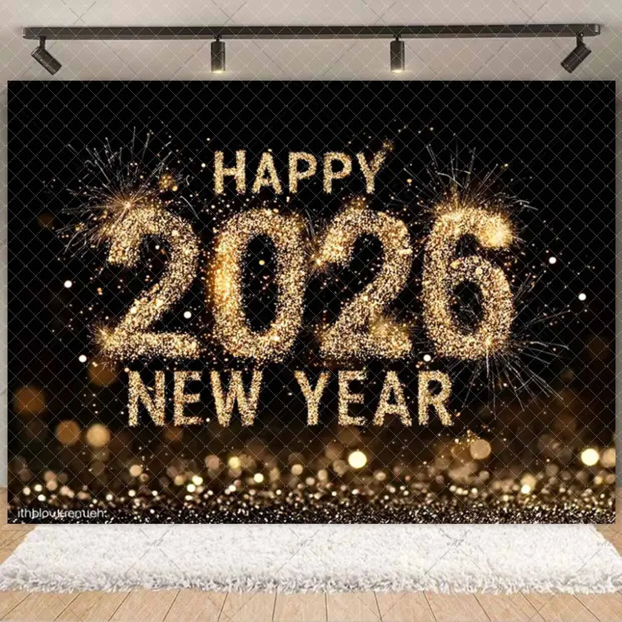 2026  Happy New Year Eve Party Decorations Black And Gold Disposable Tableware 2026 Number Balloons Family Gathering Backdrop