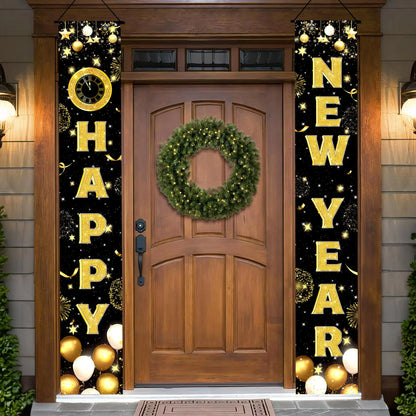 KatchOn Happy New Year Door Banner - 72x12 Inch | Happy New Year Porch Banner for Happy New Years Decorations 2025 | Happy New Year Banner New Years Eve Banners New Years Eve Party Supplies 2025