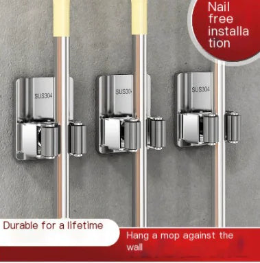 304 Stainless Steel Mop Holder with Strong Adhesive Hook