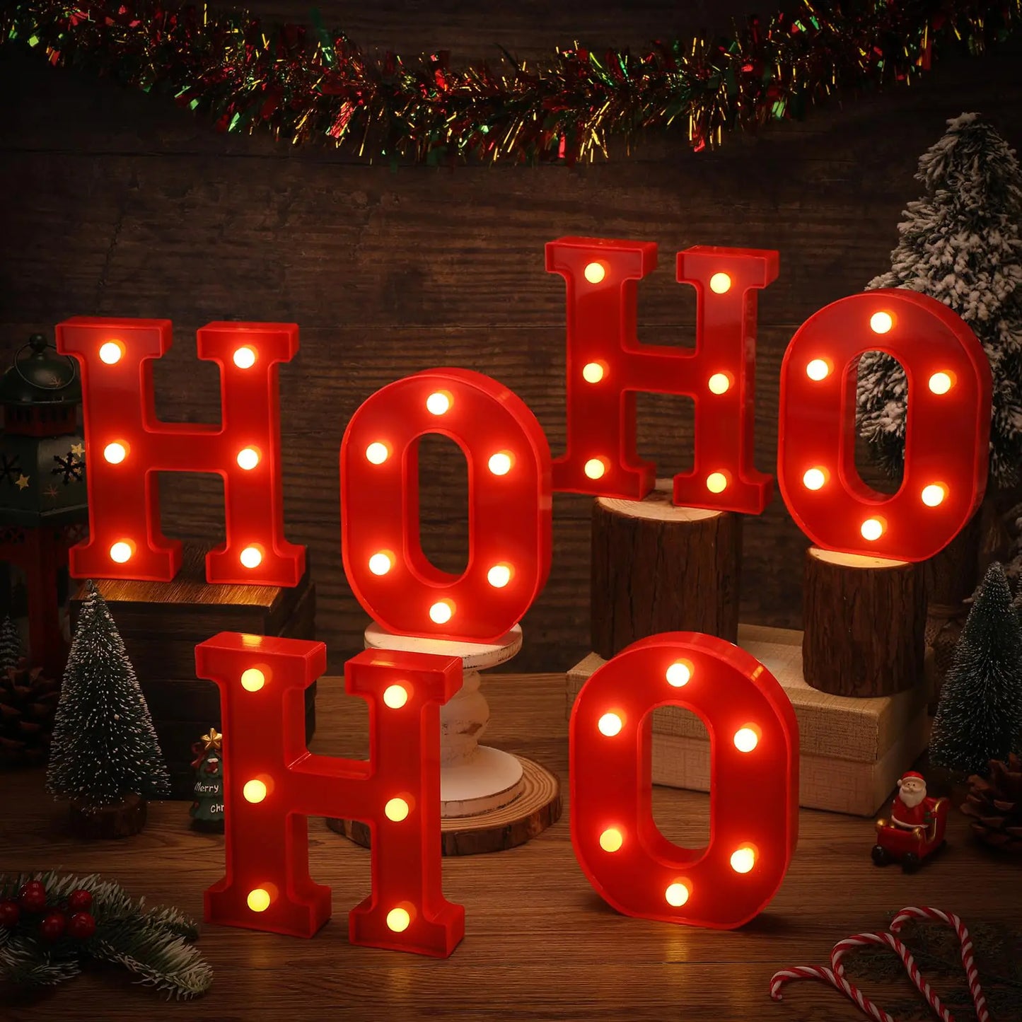 VIHOSE Christmas LED Letter Lights Sign Table Decoration Christmas Light up Letters Battery Powered Letter for Home Bar Christmas Party Bedroom Tabletop Decoration Gift(Ho Ho Ho)