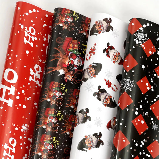 YOGINGO Christmas Wrapping Paper for Kids & Adults - Xmas Paper with Red/Black Plaid Santa Reindeer Gnome and Ho Ho Designs - 12 Sheets 20"x 28" Christmas Gift Wrapping Paper