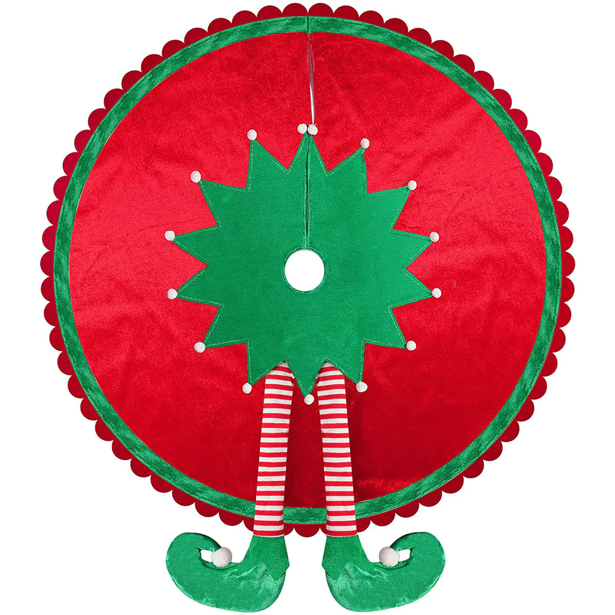Cute Red Elf Leg Tree Skirt for Christmas Decor