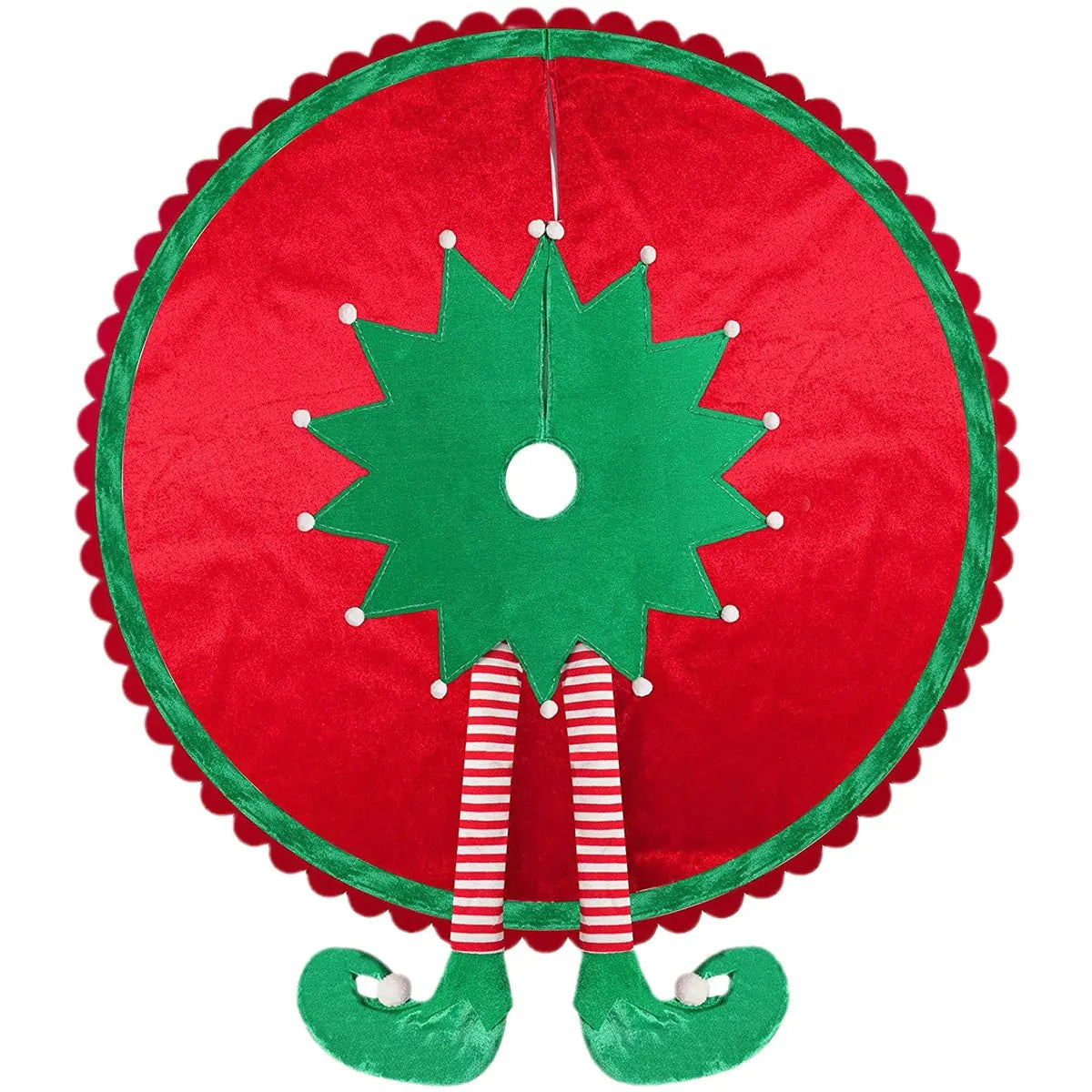 Cute Red Elf Leg Tree Skirt for Christmas Decor