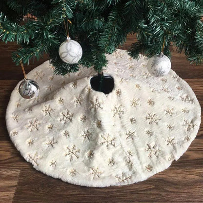 Faux Rabbit Fur Embroidered Snowflake Tree Skirt