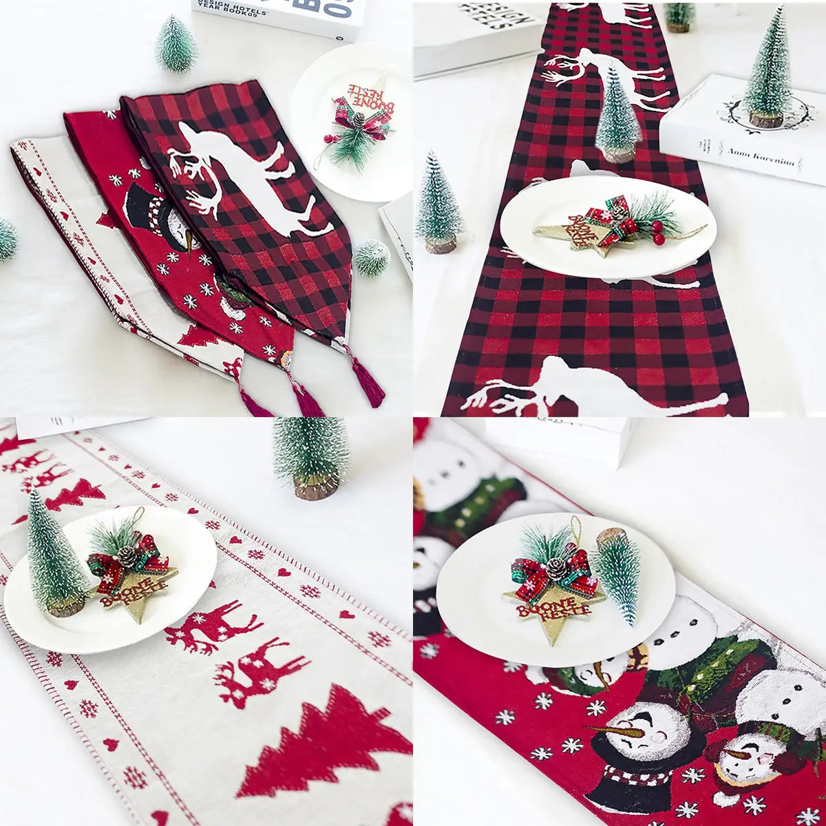 Embroidered Christmas Table Flag in Cotton Linen