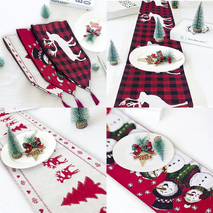Embroidered Christmas Table Flag in Cotton Linen