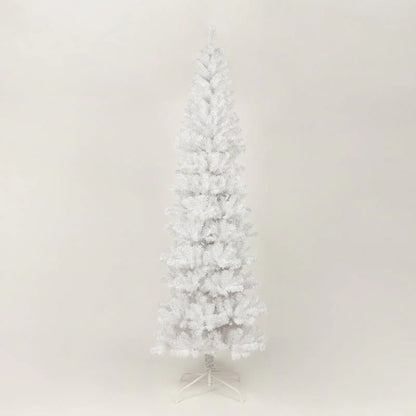 7.5 Feet White Slender Faux Christmas Tree Including Foldable Metal Stands